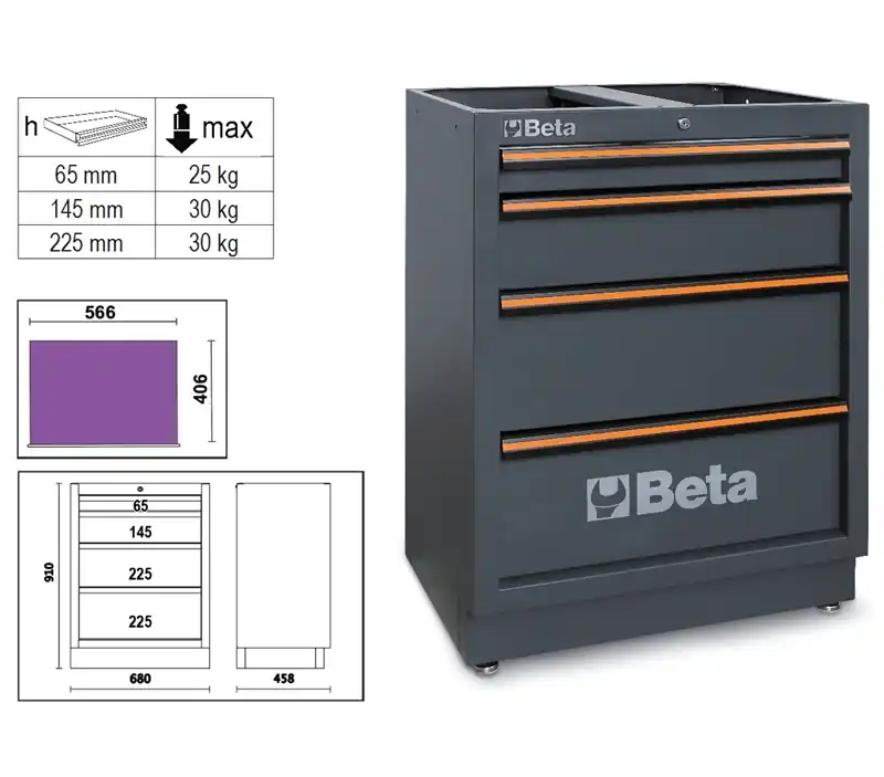 Beta 045000234 C45Pro M4 Module fixe avec 4 tiroirs