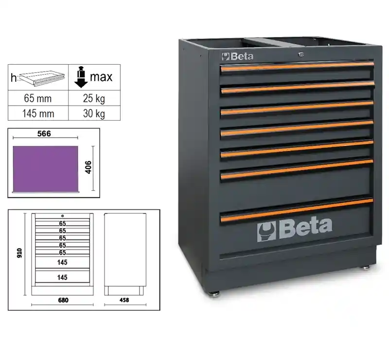 Beta 045000237 C45Pro M7 Module fixe avec 7 tiroirs