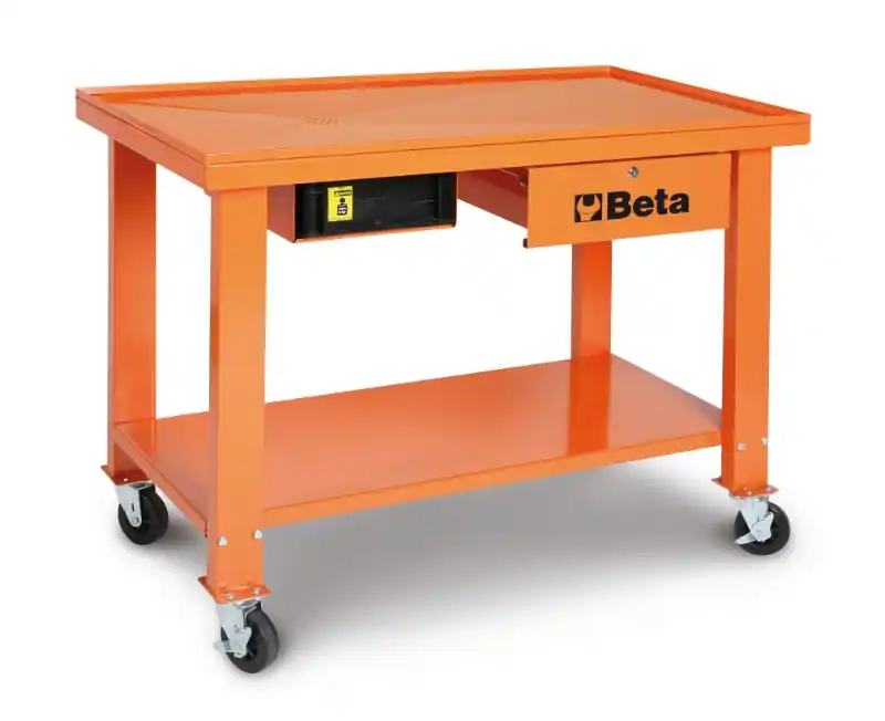 Beta 052000201 Établi mobile pour boîte de vitesses et entraînement équipé d‘‘un bac de récupération des fluides - orange