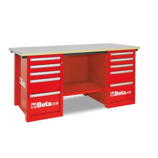 Beta 057001403 Établi Mastercargo avec armoires à 2 tiroirs, 5 tiroirs - rouge