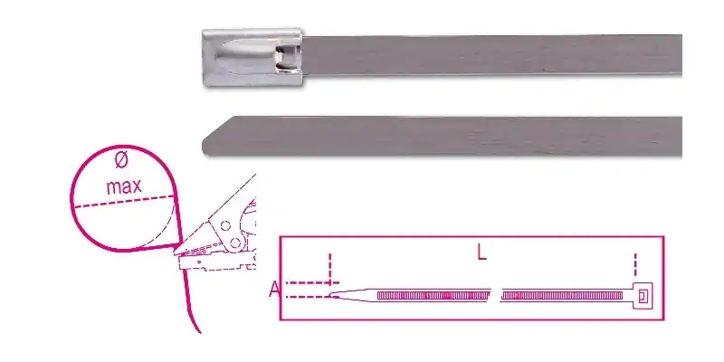 Beta BMS1345 Attache-câbles autobloquante en acier inoxydable 4,6 A mm