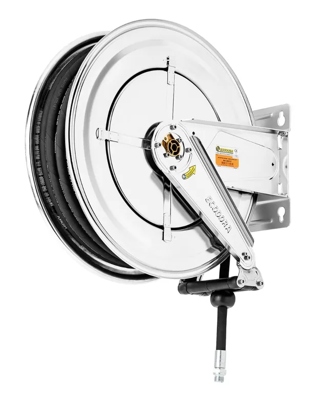 Ecodora 567000117 Enrouleur mural 25M (Air/Eau 100°C) - 200 Bar - Tuyau 3/8