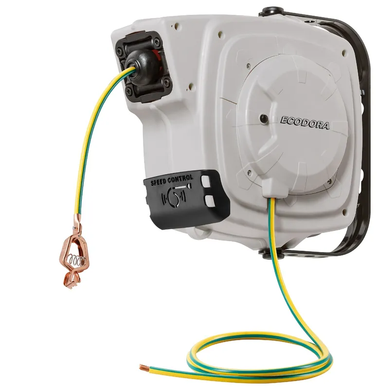 Ecodora 0E1161PF Enrouleur mural 14+1M Câble de terre 1X16 H07 avec pince 100A + Speedcontrol