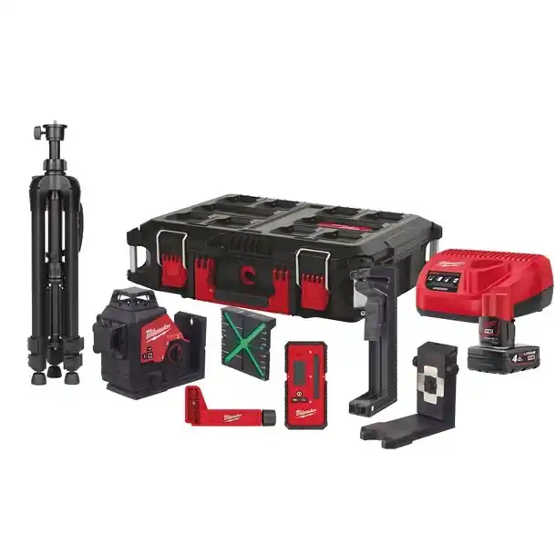 Milwaukee 4933478960 M12 3PLKIT-401P Laser à croix laser avec 3 cercles laser verts à 360° 12V 4.0Ah Li-ion