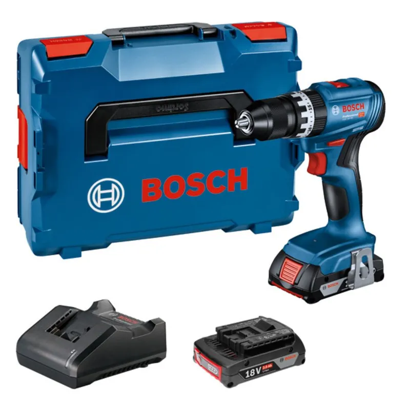 Bosch Bleu 06019K3303 GSB 18V-45 Perceuse à percussion sans fil 18V 2.0Ah Li-ion dans L-Boxx