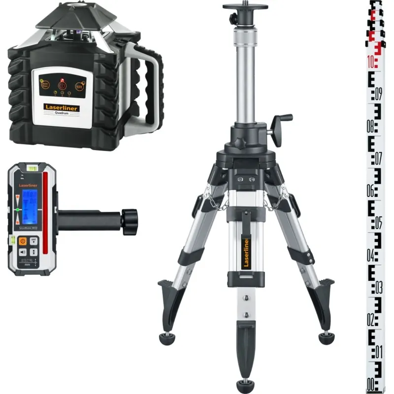 Laserliner 053.00.09-2 Quadrum M350 S SET 2 LT Laser rotatif Rouge + Trépied P 175 cm + Mât de mise à niveau télescopique 5 m