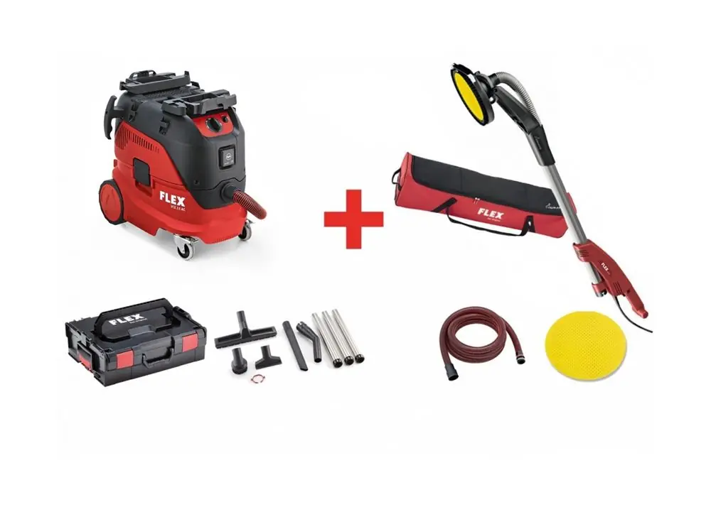 Flex-tools 484830 Ponceuse GE 7 Girafe + aspirateur VCE33L AC SET + 25 feuilles de papier abrasif K100 + 25 feuilles de papier abrasif K80