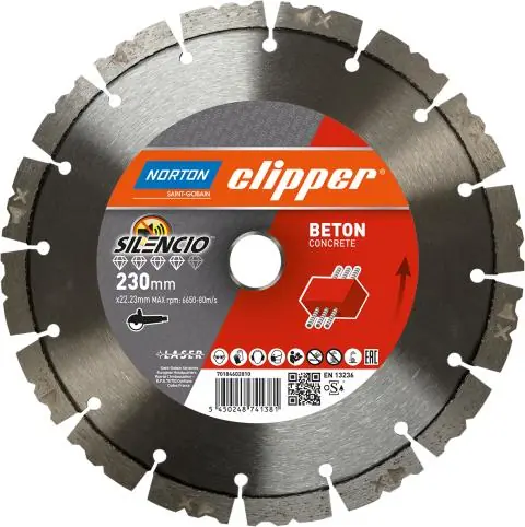 Norton Clipper 70184602810 Lame de scie diamantée Pro Beton Silencio 230 x 22,23 x 12/2,6 mm
