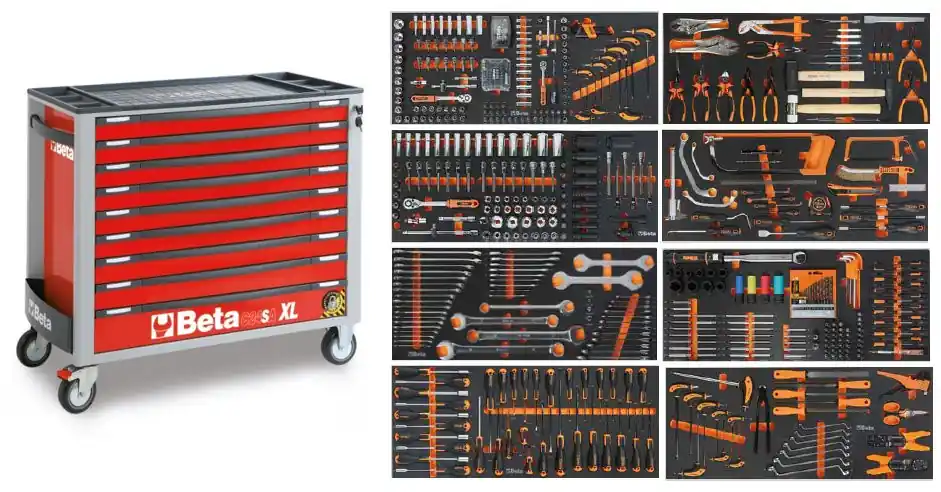 Beta 024006256 2400S XLR9/E-XXL Chariot à outils avec 9 tiroirs 614 pièces Rouge
