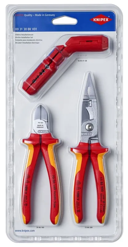 Knipex 00 31 30 BK V01 Set d‘‘installation électrique VDE (pince d‘‘installation, ergostrip, coupeur latéral)
