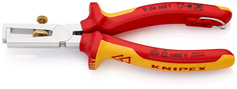 Knipex 11 06 160 T Pince à dénuder VDE pour câbles monofilaires, multifilaires et fins avec isolation en plastique ou en caoutchouc Ø 5,0 mm ou 10 mm² max.
