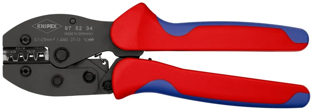 Knipex 97 52 34 SB Pince à sertir Connecteurs ouverts non isolés PreciForce® (largeur de la fiche 2,8 + 4,8 mm)