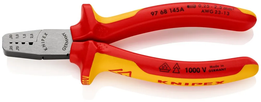 Knipex 97 68 145 A Pince à sertir pour embouts DIN 46228 parties 1 + 4 de 0,25 à 2,5 mm².