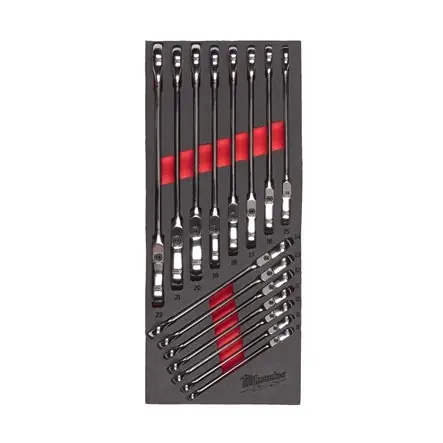 Milwaukee Accessoires 4932479829 Jeu de clés à cliquet Max Bite Flex avec incrustation en mousse 15 pièces
