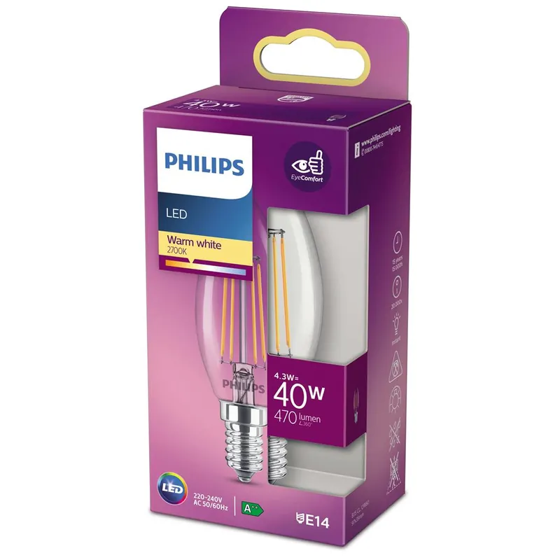 Philips P763077 LED classique Lampe bougie et boule 40 watts E14