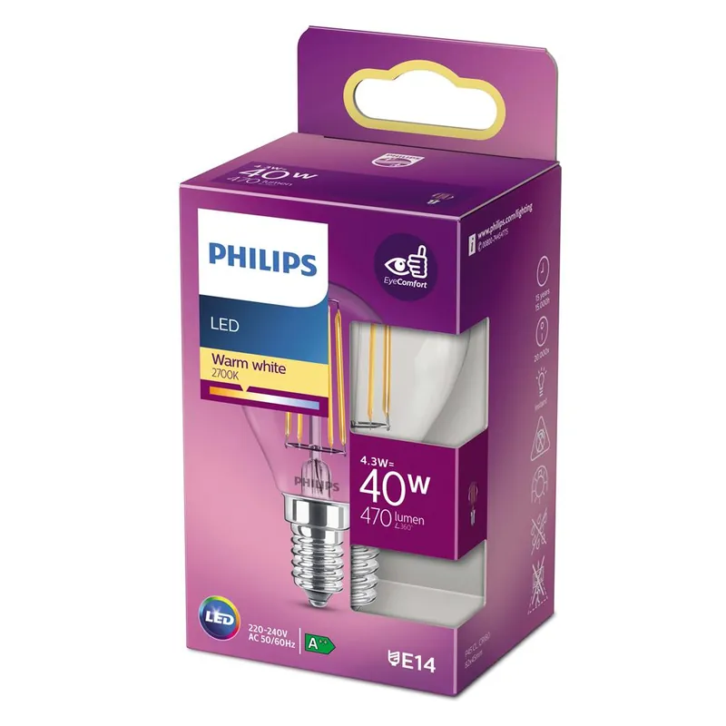 Philips P763152 LED classique Lampe bougie et boule 40 watts E14