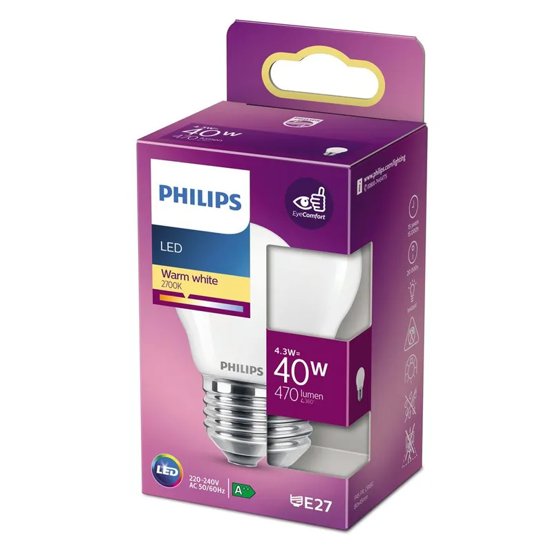 Philips P763473 Lampe classique LED 40 Watt E27 Blanc chaud