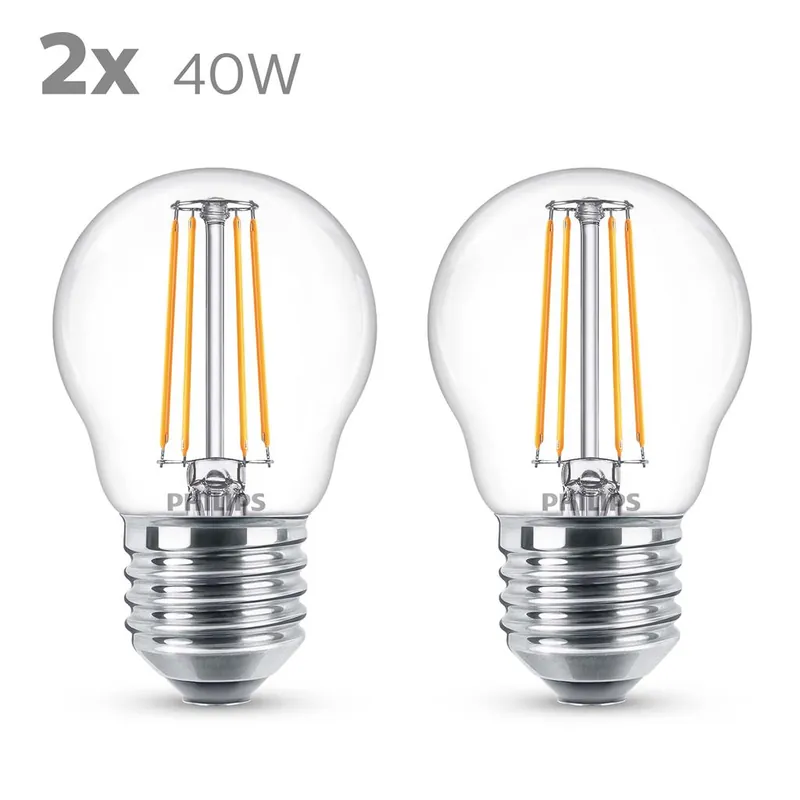 Philips P763893 LED classique Bougie et lampe boule 40 watts E27 - 2 pièces