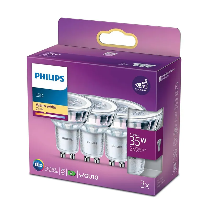 Philips P776213 LED classic Spot 35 Watt GU10 Blanc chaud 3 pièces