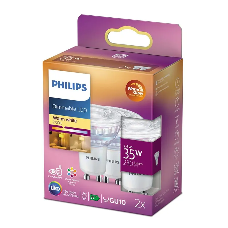 Philips P776398 Spot LED (dimmable) 35 Watt GU10 Warmglow 2pcs