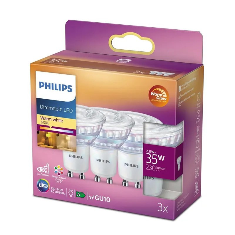 Philips P776411 Spot LED (dimmable) 35 Watt GU10 Warmglow 3 pièces