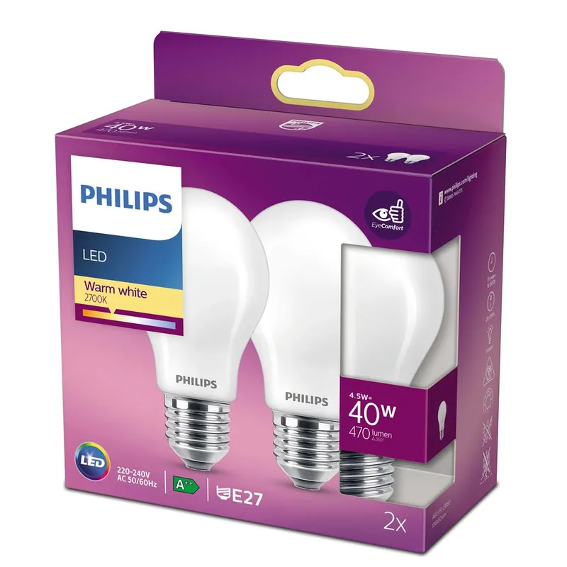 Philips P777654 Lampe classique LED 40 Watt E27 - 2 pièces