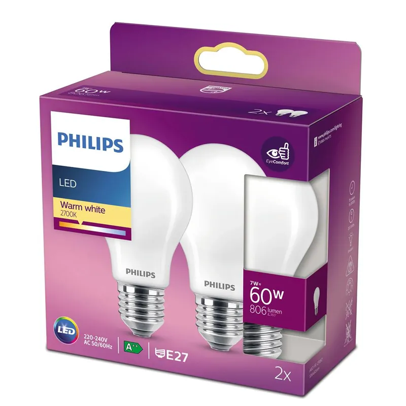 Philips P777678 Lampe classique LED 60 Watt E27 - 2 pièces