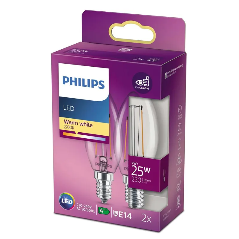 Philips P782054 LED classique Spot (dimmable) 25 Watt E14 - 2 pièces