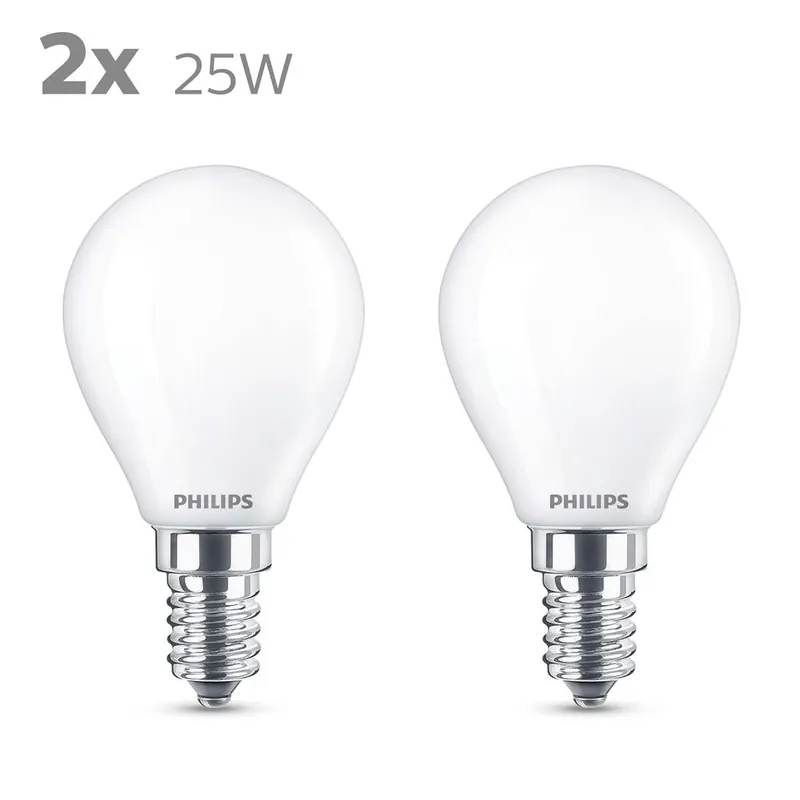 Philips P782092 LED classique Bougie et lampe boule 25 Watt E14 - 2 pièces
