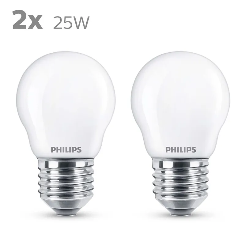 Philips P782115 LED classique Bougie et lampe boule 25 watts E27 - 2 pièces