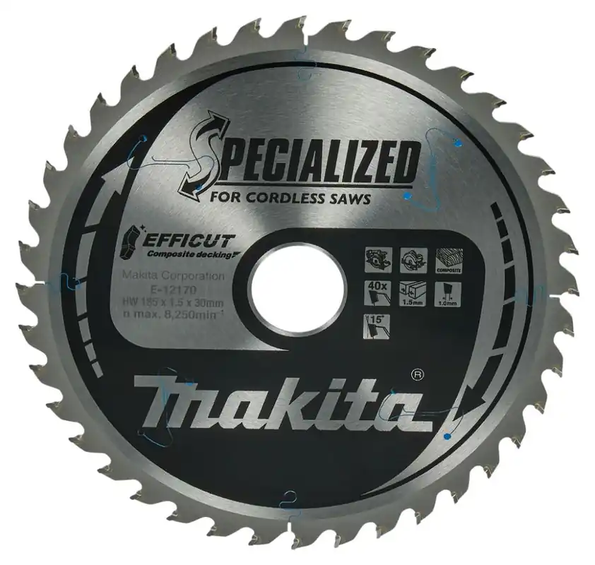 Makita Accessoires E-12170 Lame de scie circulaire WPC Efficut 185x30x1,5 40T 15g