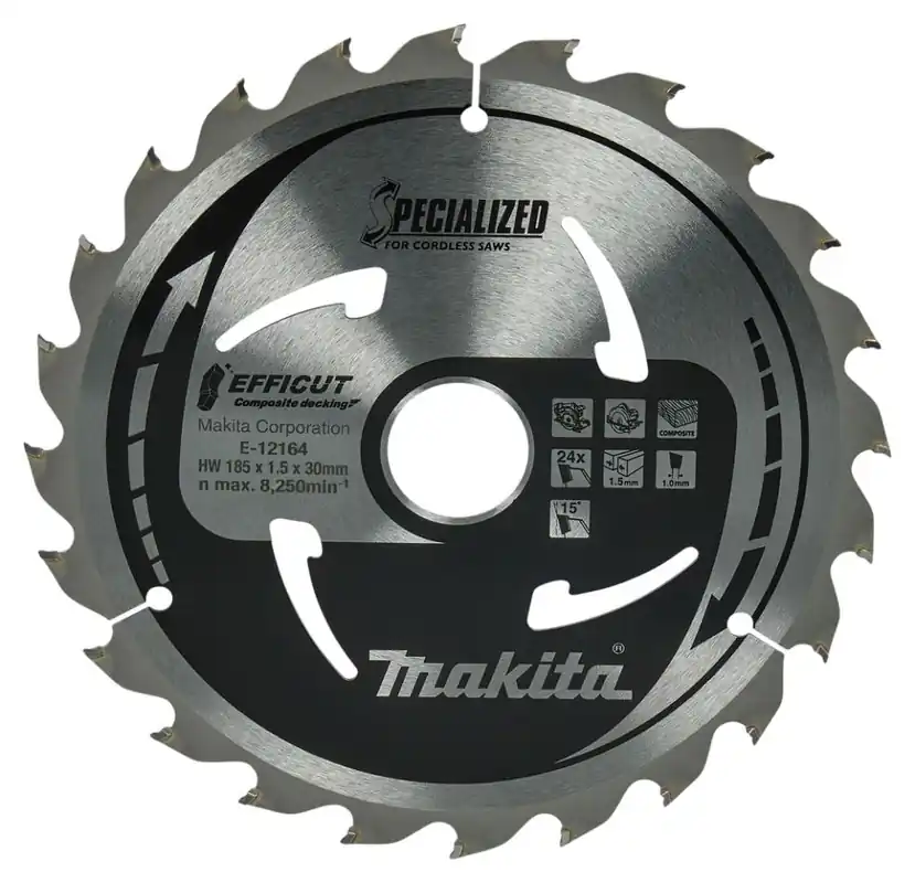 Makita Accessoires E-12164 Lame de scie circulaire WPC Efficut 185x30x1,5 24T 15g