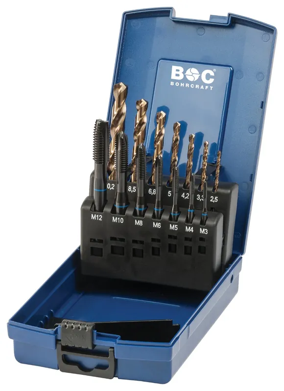 Bohrcraft 41441330014 Jeu de goujons pour machine à anneau bleu forme B + forets DIN338E 14 pièces MGB14G-K / M3-M12