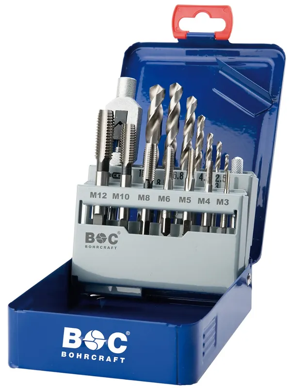 Bohrcraft 41201410015 Jeu de machines-outils courtes EGB15 HSS DIN 352 / M3-M12+mèches+porte-foret
