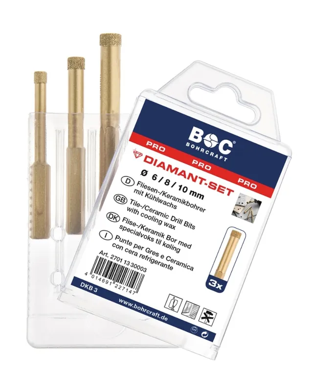 Bohrcraft 27011330003 Jeu de forets diamantés pour carrelage 6-10 mm 3 pièces DKB3