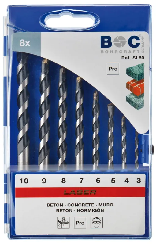 Bohrcraft 22501430008 Jeu de forets à béton SL80 // 3-10x1,0 mm / 8 pièces