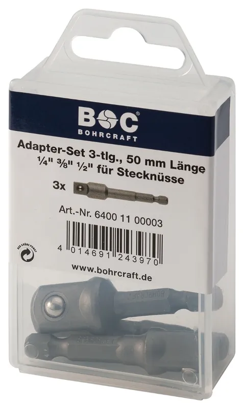 Bohrcraft 64001100003 Jeu d‘‘adaptateurs pour clés à douille 1/4", 3 pcs. Longueur 50 mm