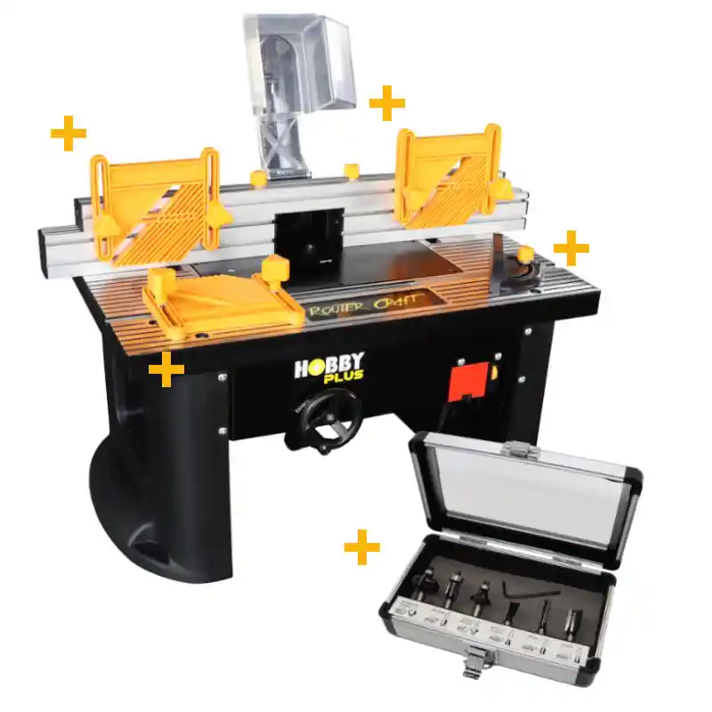 Tendotools PP1734 PromoPack - Table de fraisage TT40AL Mini broche + 3 poussoirs/1 guide d‘‘onglet + 6 fraises OP=OP