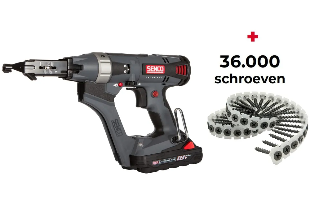 Senco PRSE-10B2001NMP DS522-18V Tournevis à bande DURASPIN Accu 18V 3.0AH Li-Ion + 36000 vis à bande 3.9x35mm pour bois