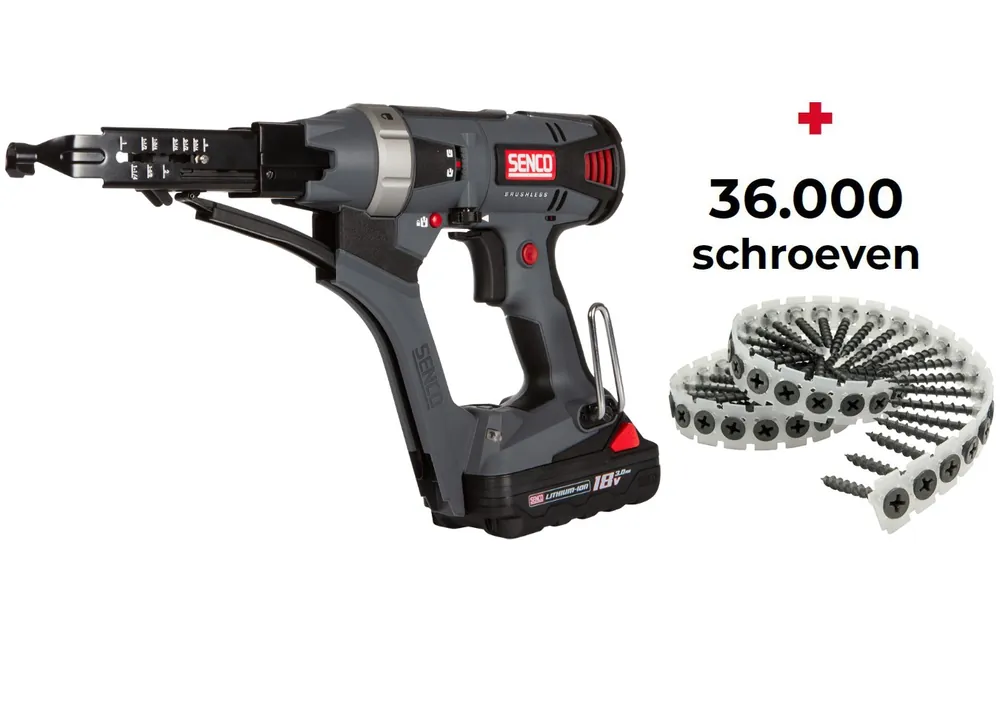 Senco PRSE-10C2001NMP DS722-18V Tournevis à ruban DURASPIN Accu 18V 3.0AH Li-Ion + 36000 vis à ruban 3.9x35mm pour bois