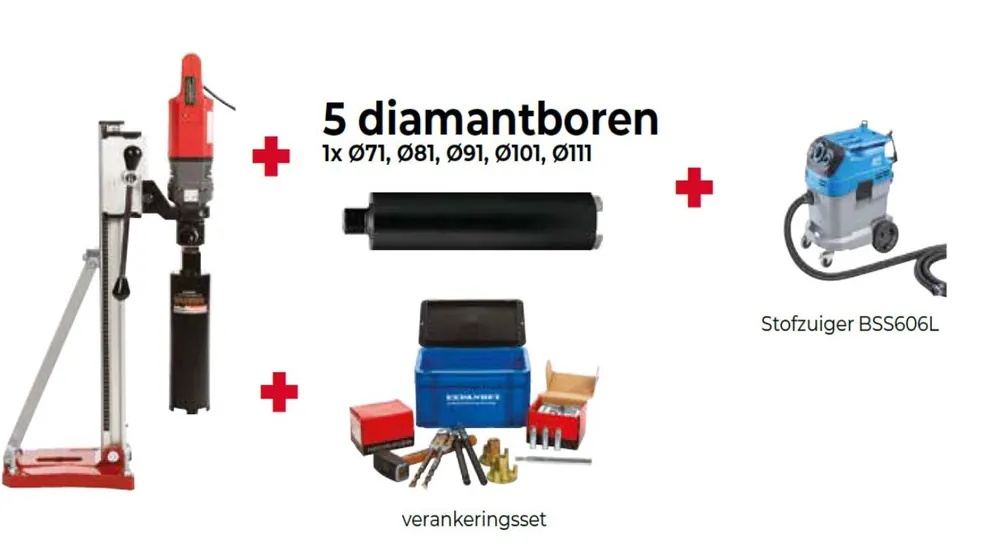 Senco PRID1607O Kit de perçage à sec complet-ID2200 perceuse + 5 x perceuse à sec + support de perçage + set d‘‘ancrage + aspirateur BSS606L