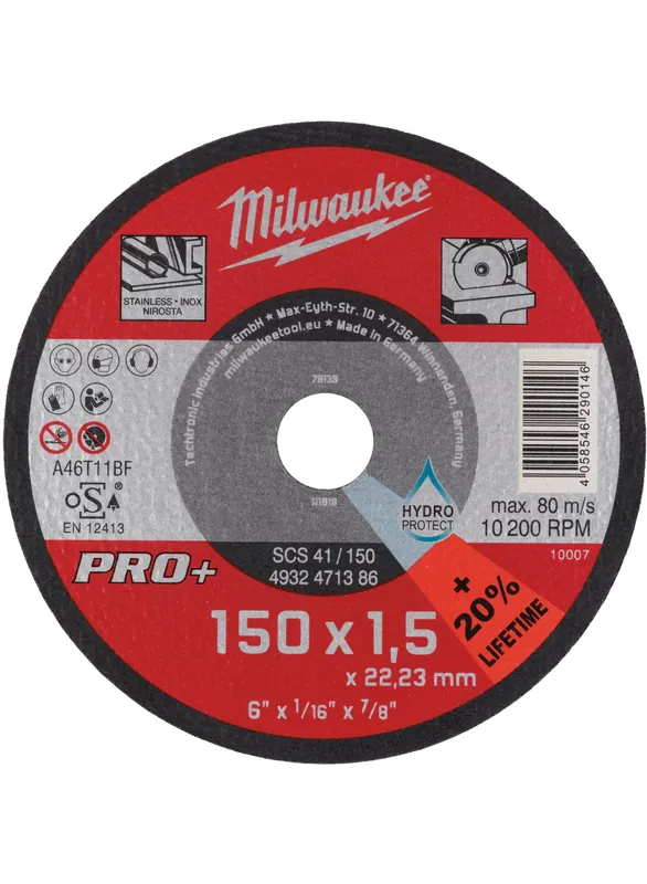 Milwaukee Accessoires 4932471386 Disque à tronçonner le métal CutWSCS41/150 x 1,5 x 22,23 mm PRO+ Par 1 pièce