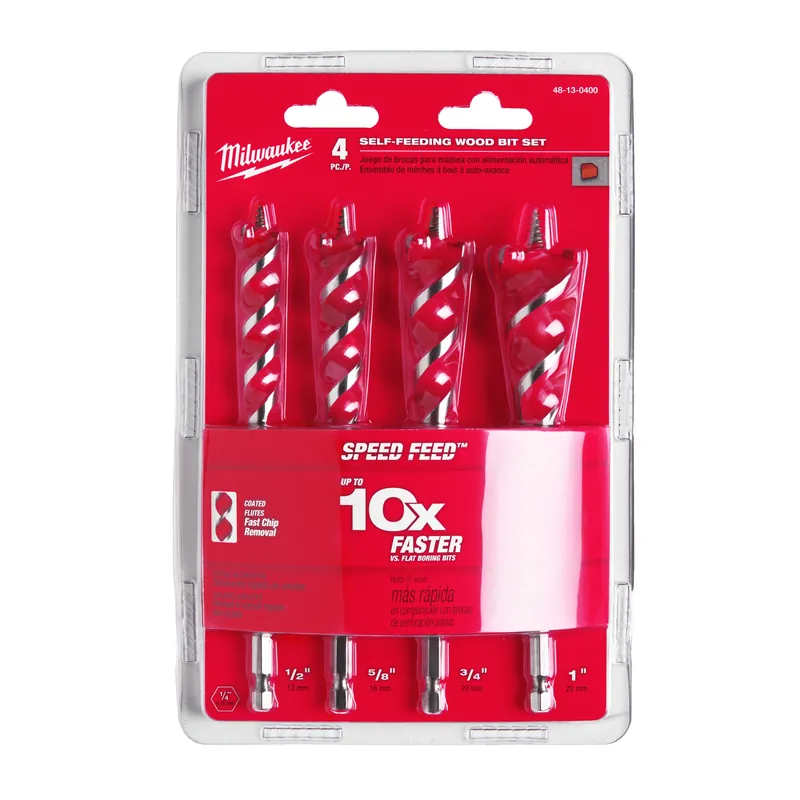 Milwaukee Accessoires 4932479477 Jeu de mèches à bois auto-alimentées (4 pièces)