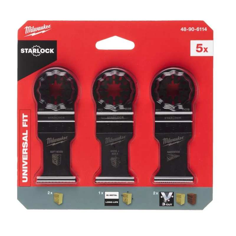 Milwaukee Accessoires 48906114 OMT SL Jeu de lames en bois (5 pièces)