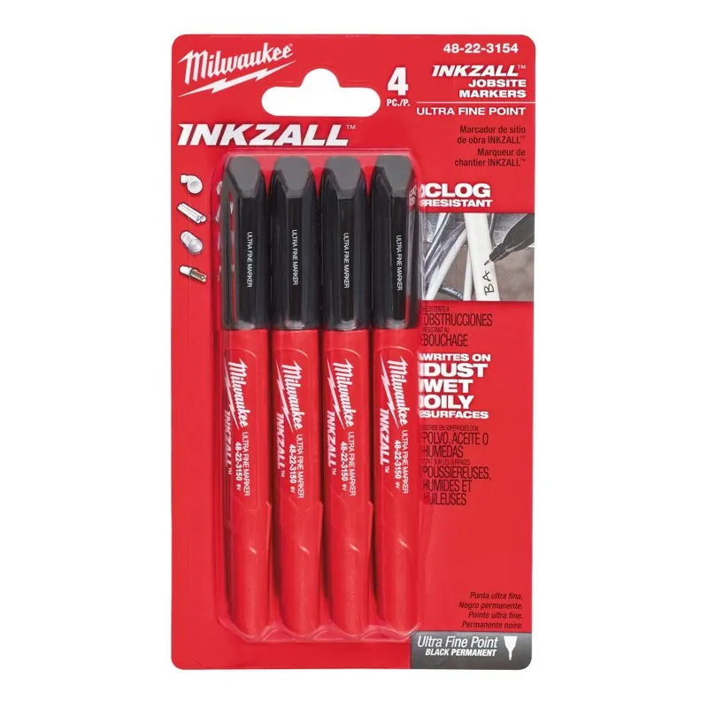Milwaukee Accessoires 48223154 INKZALL™ Fine Point Markers Black - 4 pièces
