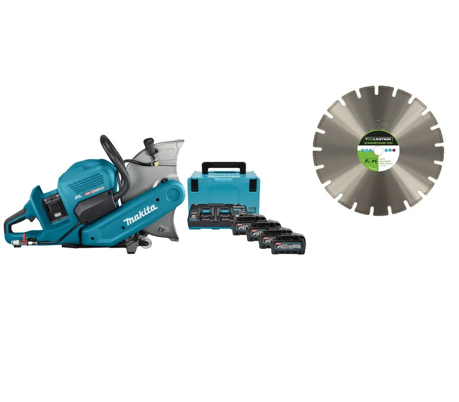 Makita CE001GM401XSET CE001GM401X Tronçonneuse 355 mm 2 x 40V Max 4 x 4.0Ah Li-Ion + Lame de scie diamantée