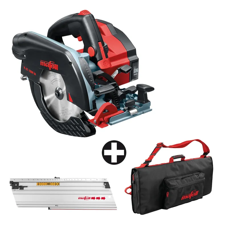 Mafell 1P0434 K 65 18M BL Scie circulaire 18V excl. batteries et chargeur en T-Max + Règle à tronçonner M Longueur de coupe jusqu‘à 400 mm + sac pour règle à tronçonner