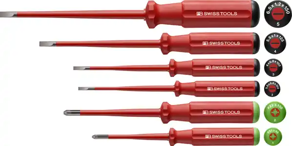 PB Swiss Tools PB5543.SL CBB 5543.SL CBB Classic VDE Slim Screwdriver set Pozidrive/Slotted
