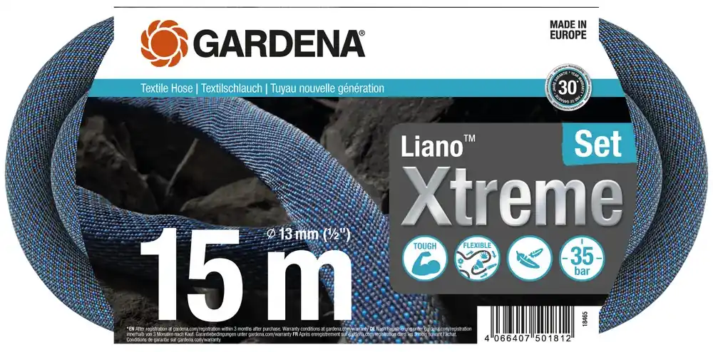 Gardena 18465-20 Tuyau textile Liano™ Xtreme 15m Ø 13mm, Set