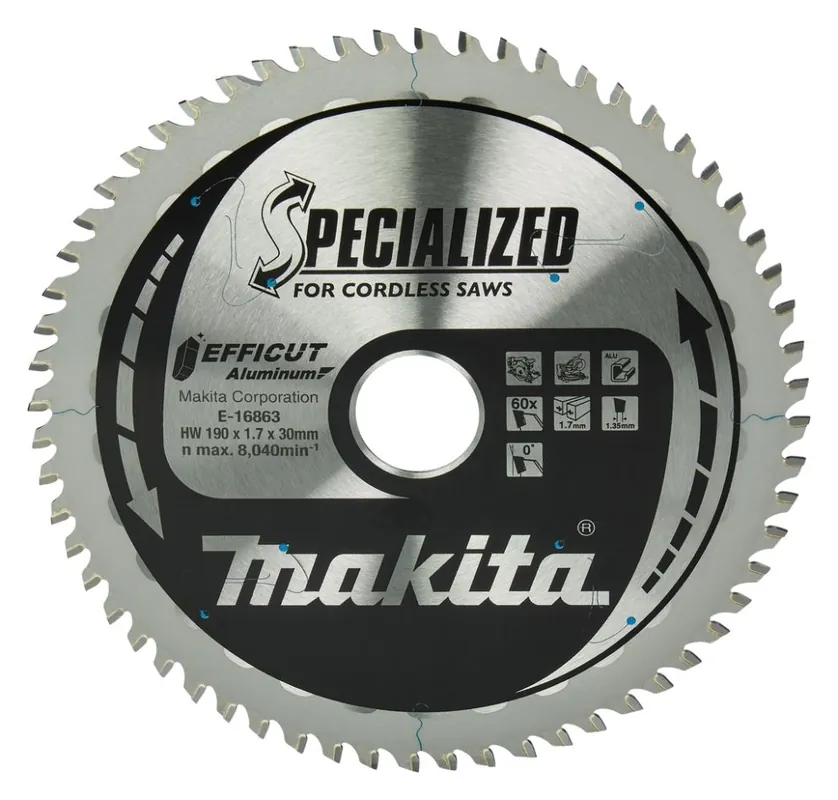 Makita Accessoires E-16863 Spécialisé Lame de tronçonneuse et de scie circulaire Aluminium Efficut 190x30(20)mm 60T 0g